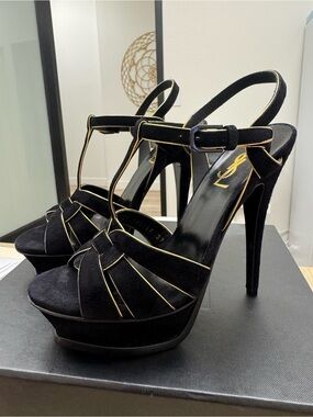 Saint Laurent Black and Gold Women's Heels